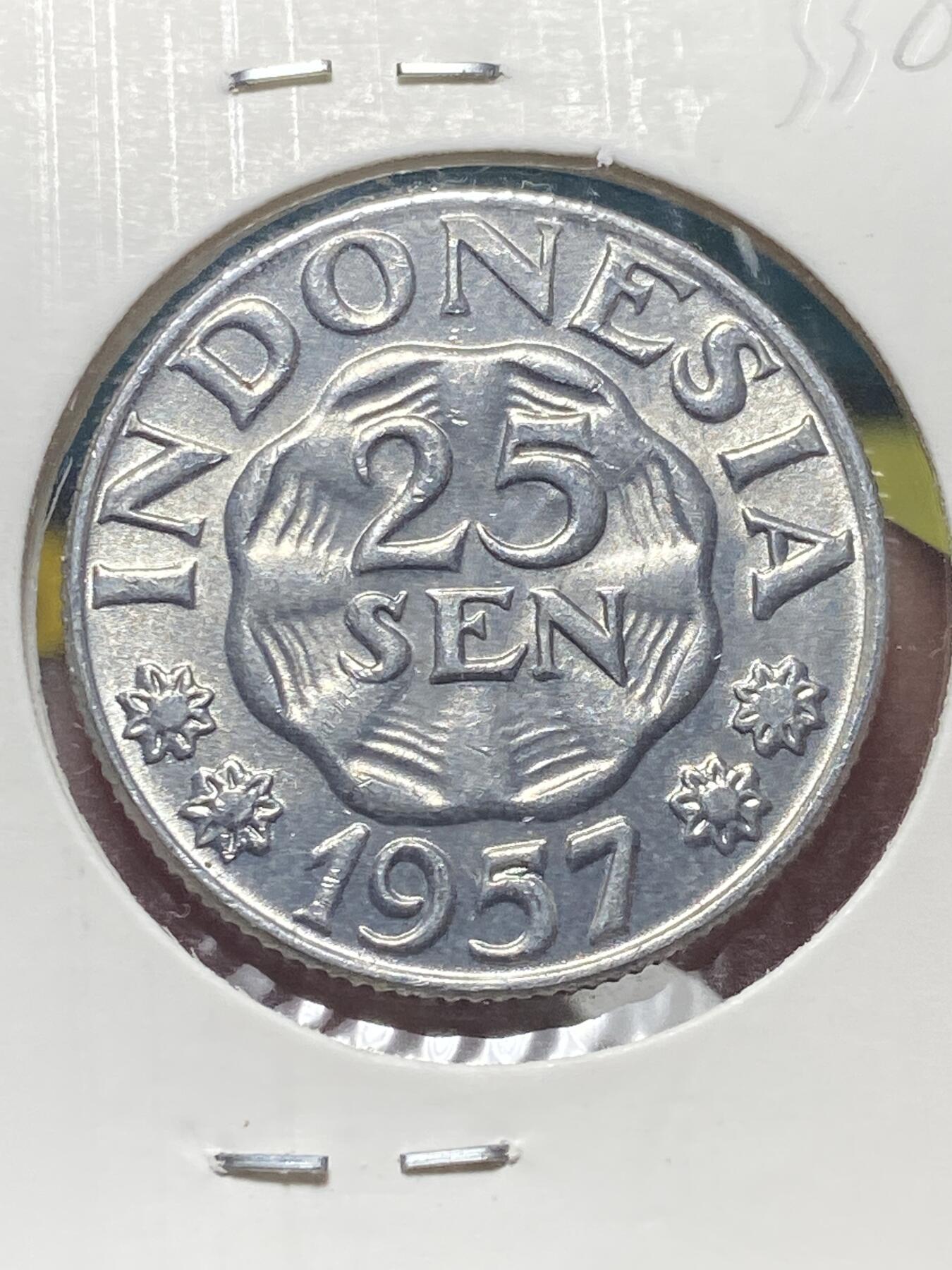 2025年第一百三十五场(总第一百六十一场）外国好品纸夹散币场(免佣金) 印度尼西亚🇮🇩1957年25仙