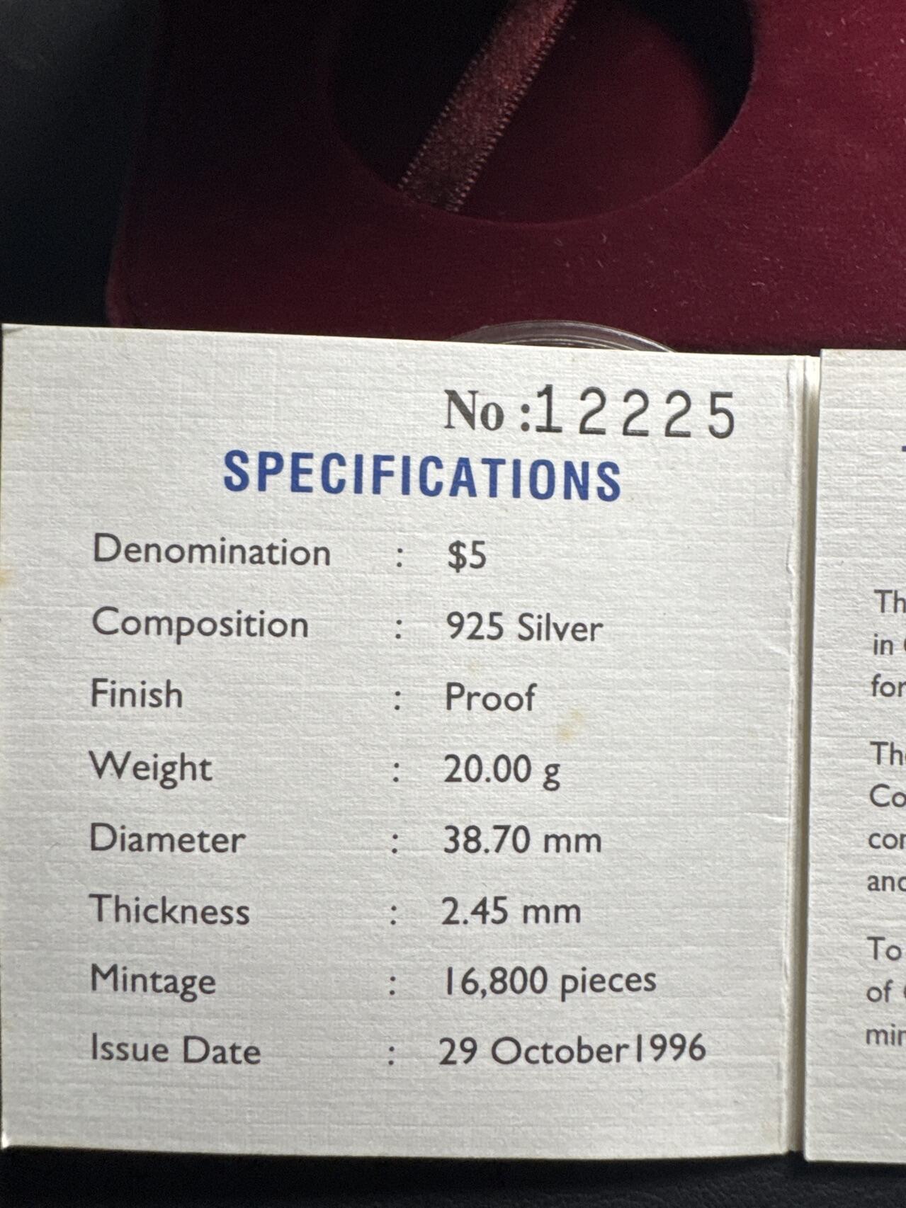 ❤️【币观天下】❤️ 第334期钱币拍卖- 2025.12.12周五晚上6点半场-长期征集拍品 新加坡1996年国家世贸组织精制纪念银币盒证齐全