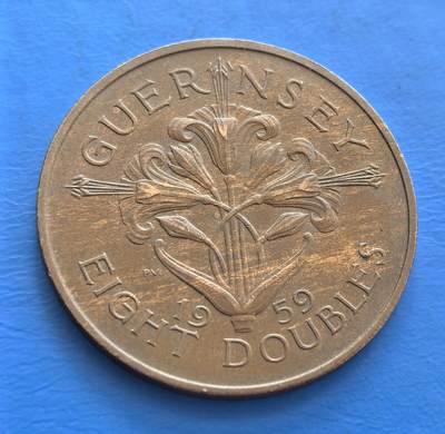 外国优质老铜币银币持续添加中，周六九点倒数截拍，满百包邮，可寄存半年，喜欢朋友微信扫描二维码可直接参拍 - 根西1959年8道布