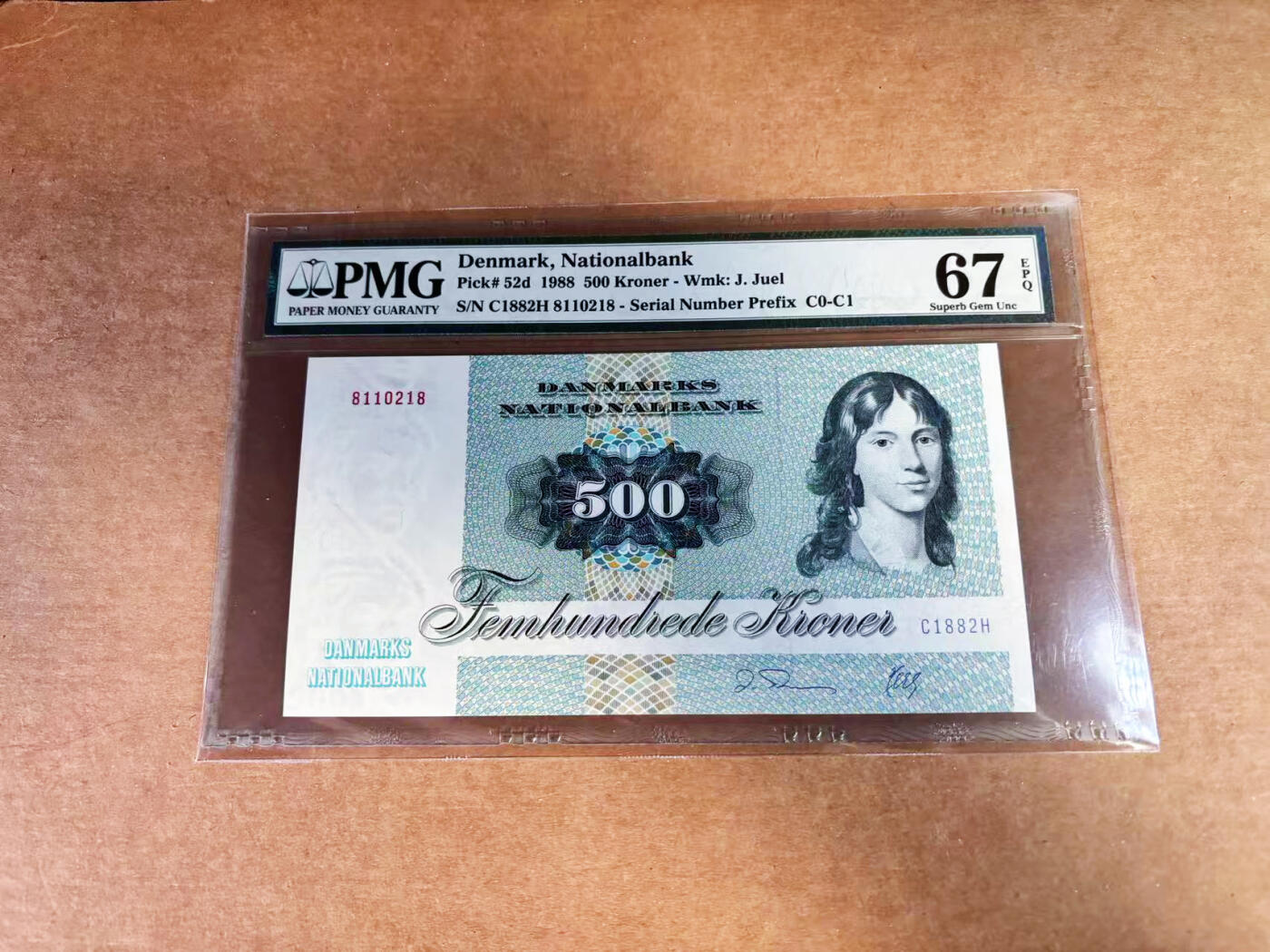 【Blue Auction】世界纸币精拍第760期——18级TOP拍卖/信誉/品质/专业/高效💫 【无47】丹麦 1988年500克朗 大蜥蜴 PMG67EPQ 高分 老壳