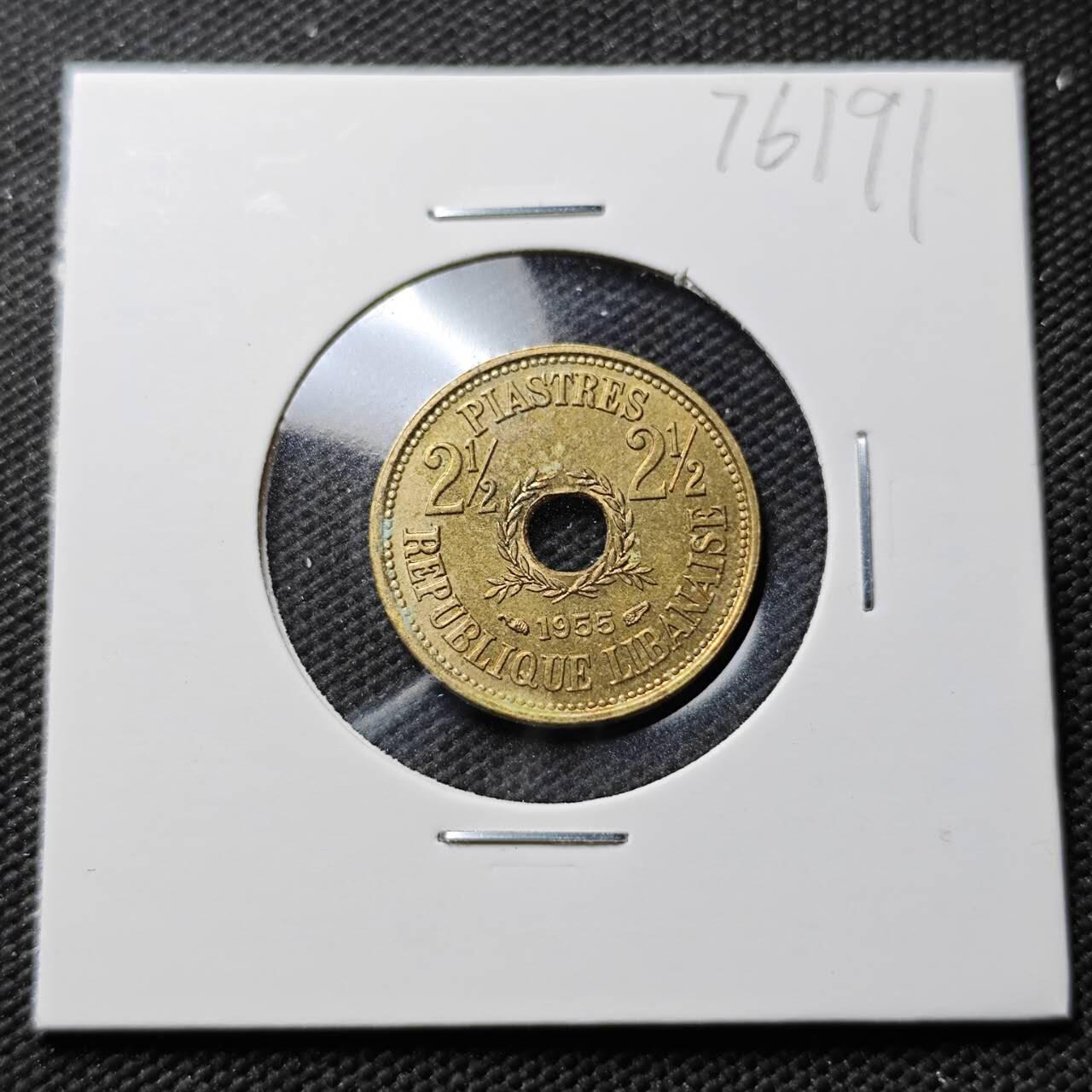 KK钱币收藏小铺 第376期  2月预留时间 周末发货 1955 黎巴嫩2.5皮铜币