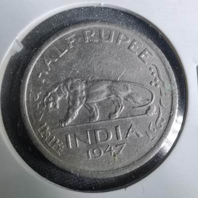 沼泽如烟--第929场 - 英属印度1947年二分之一卢比