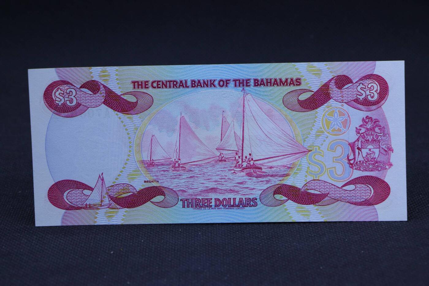 【淘币小摊】限时拍第八百二十八拍  纸币场  满百包邮可预留两周  周一统一发货    巴哈马1974年3元纸币