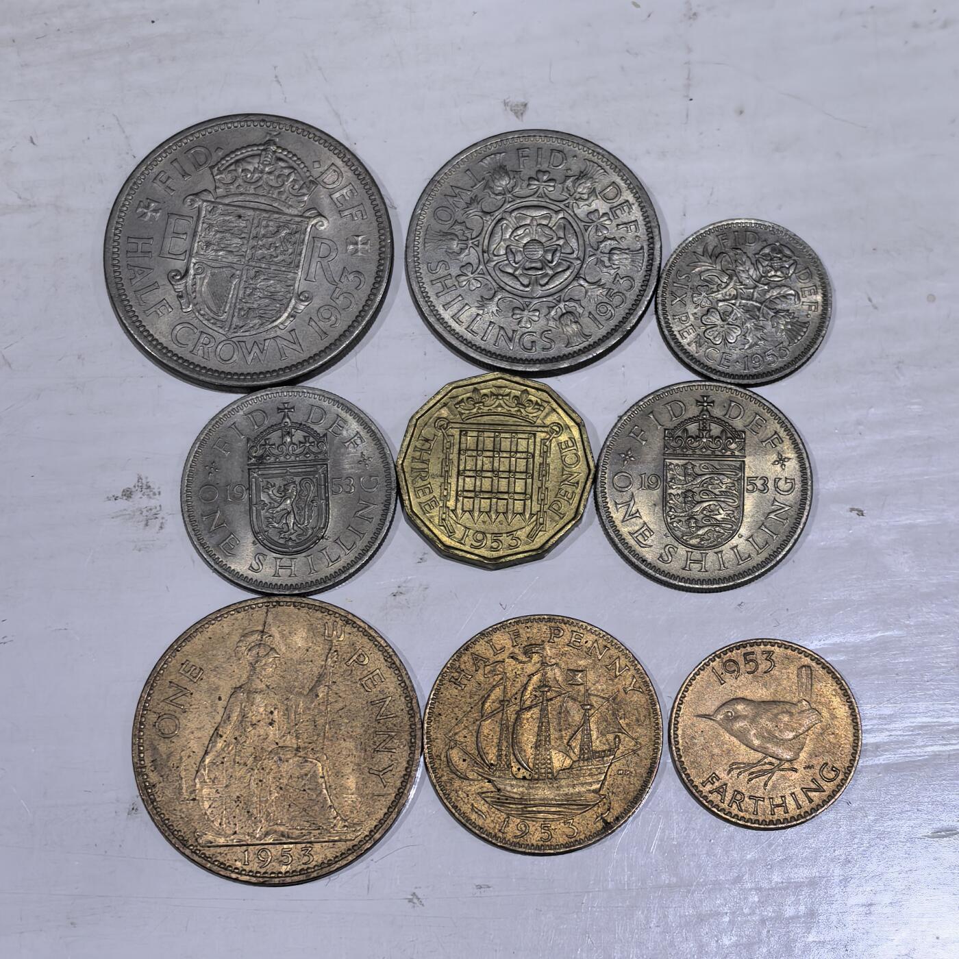 道一币馆币章第一百五十八场 英国1953年伊丽莎白二世首套硬币九枚