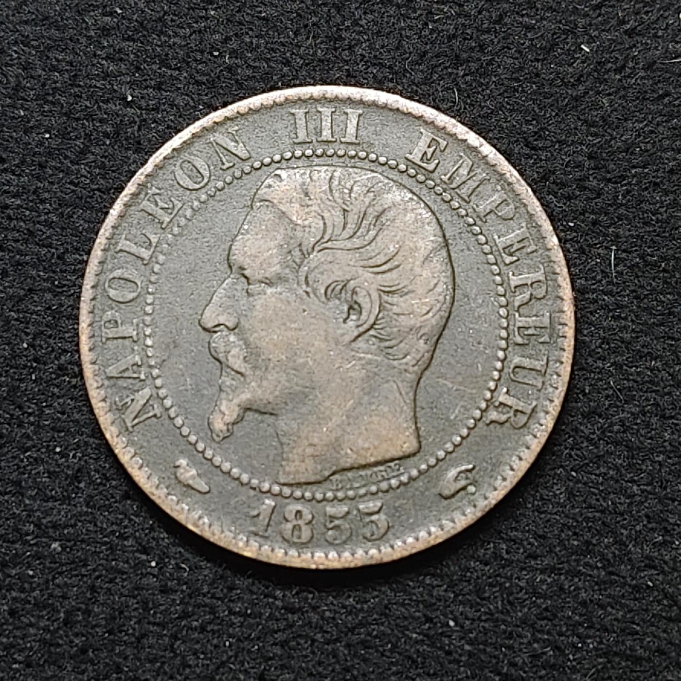 【全场包邮】纯粹捡漏拍484场（免费代拍第21场） 法国第二帝国1855年拿破仑三世5分铜币