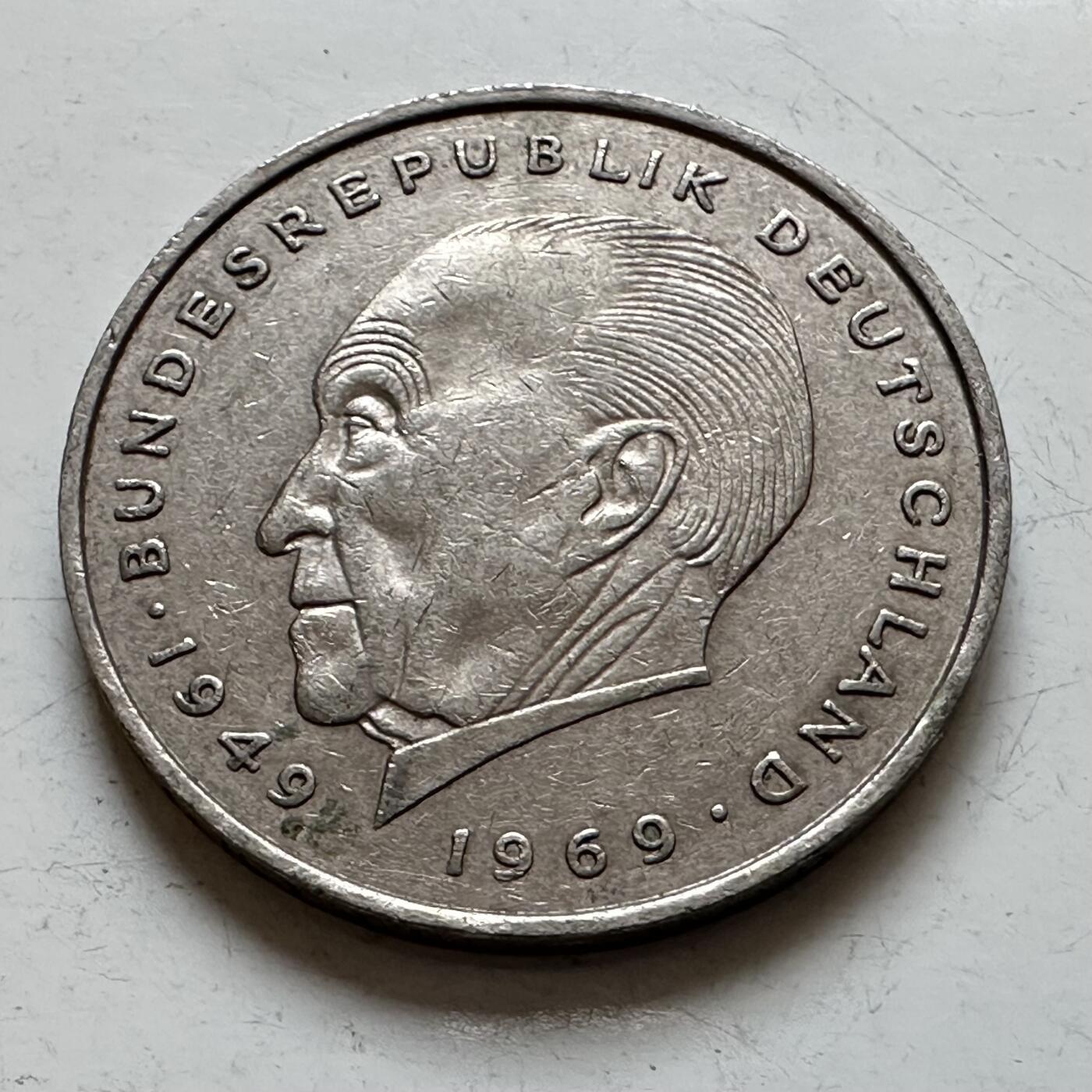 🌹外币初藏🌹🐯2025年第140场  每周二四六晚8️⃣点 接代拍 德国1976年J版 2马克 阿登纳