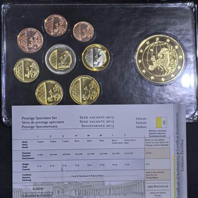 道一币馆币章第一百五十八场 - 原盒证 梵蒂冈2013年欧元样币8枚+纪念章 镀金镀银
