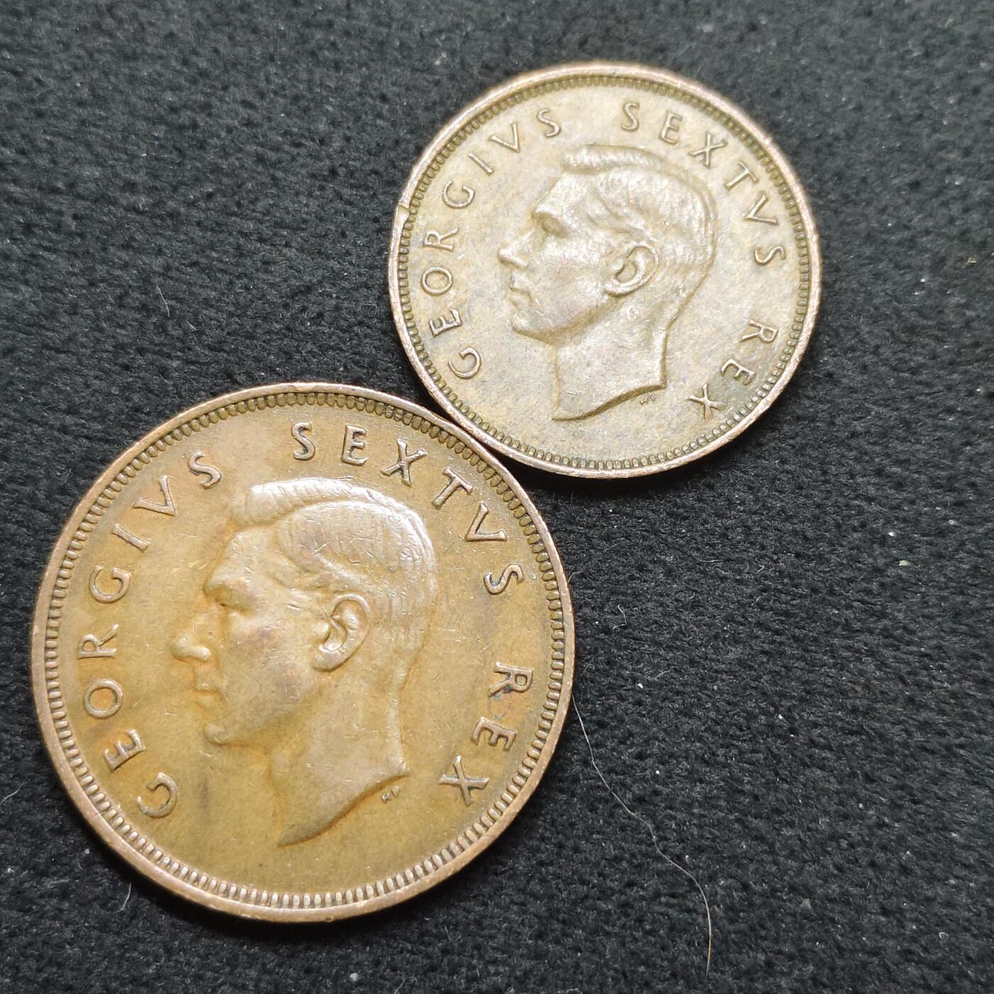 【全场包邮】纯粹捡漏拍484场（免费代拍第21场） 南非1949-1951年乔治六世半便士-1便士铜币2枚一组