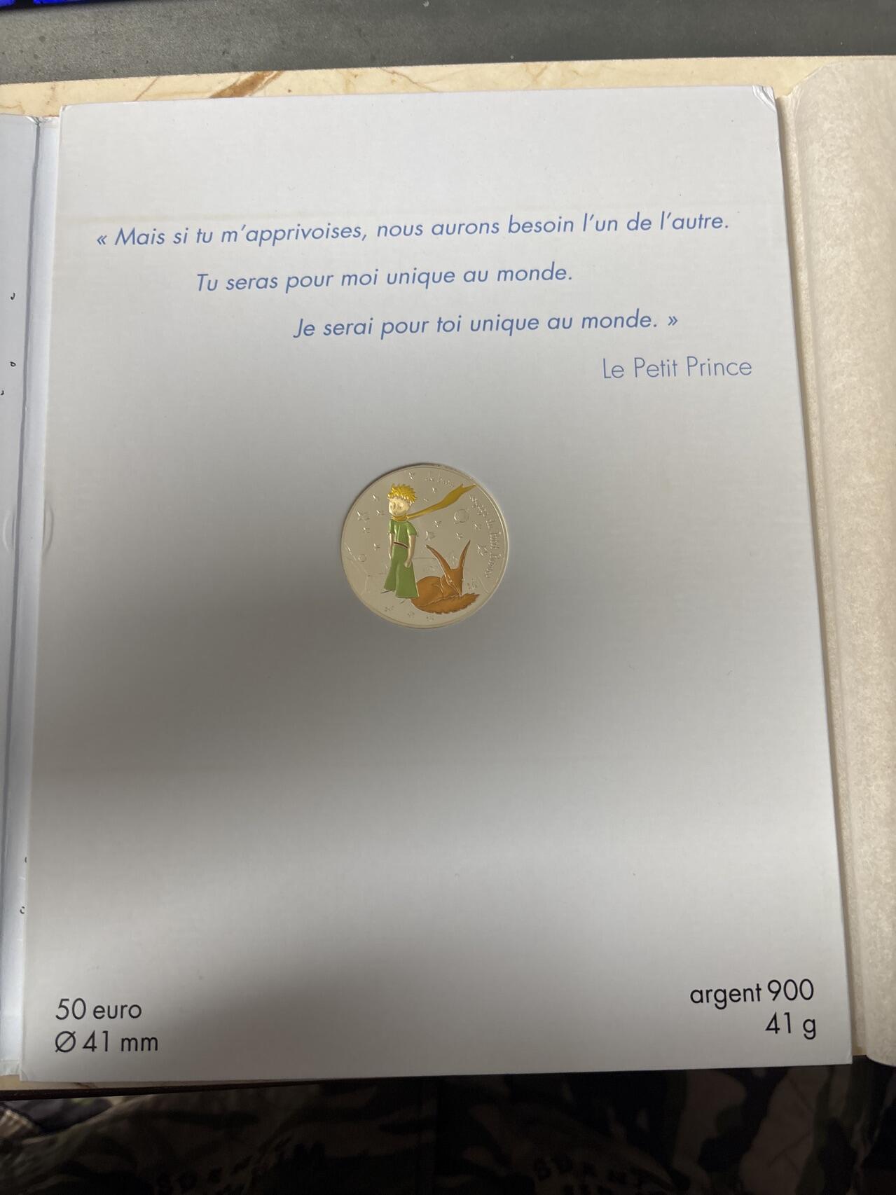 第185期拍卖 卡装法国2016年小王子美丽之旅小王子小羔羊50欧彩银币，900银，41克，发行50000枚