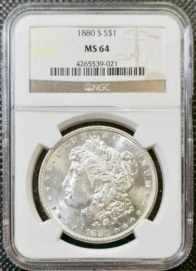 甄臻铺-世界币章拍卖（第43期）送拍享返佣金等优惠多多 - NGC-MS64 1880年S版摩根，币面干净，PL质感