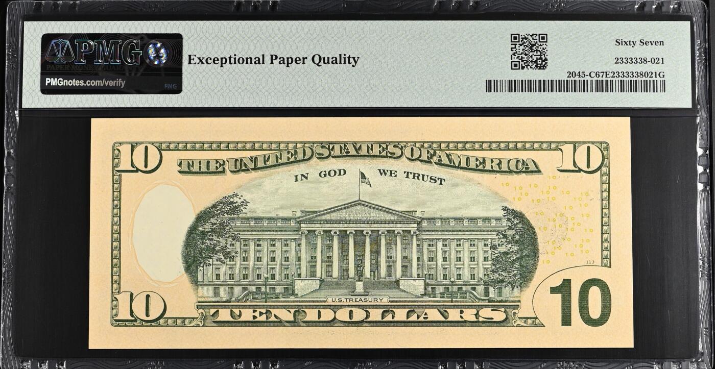《艾美收藏》第224期-12.14周日外币超白金场 美国2017A彩版10美元PMG67E季军分倒置号尾8