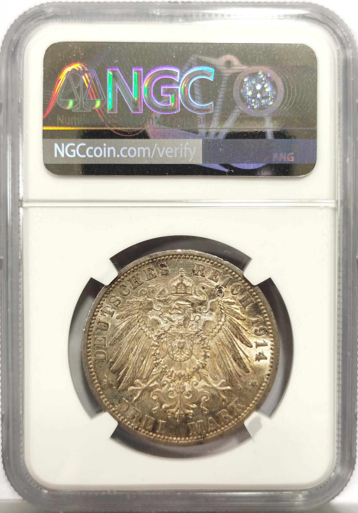 博洋堂世界钱币拍卖第151期（全场包邮） NGC AU58 德国普鲁士1914年威廉二世军装3马克银币