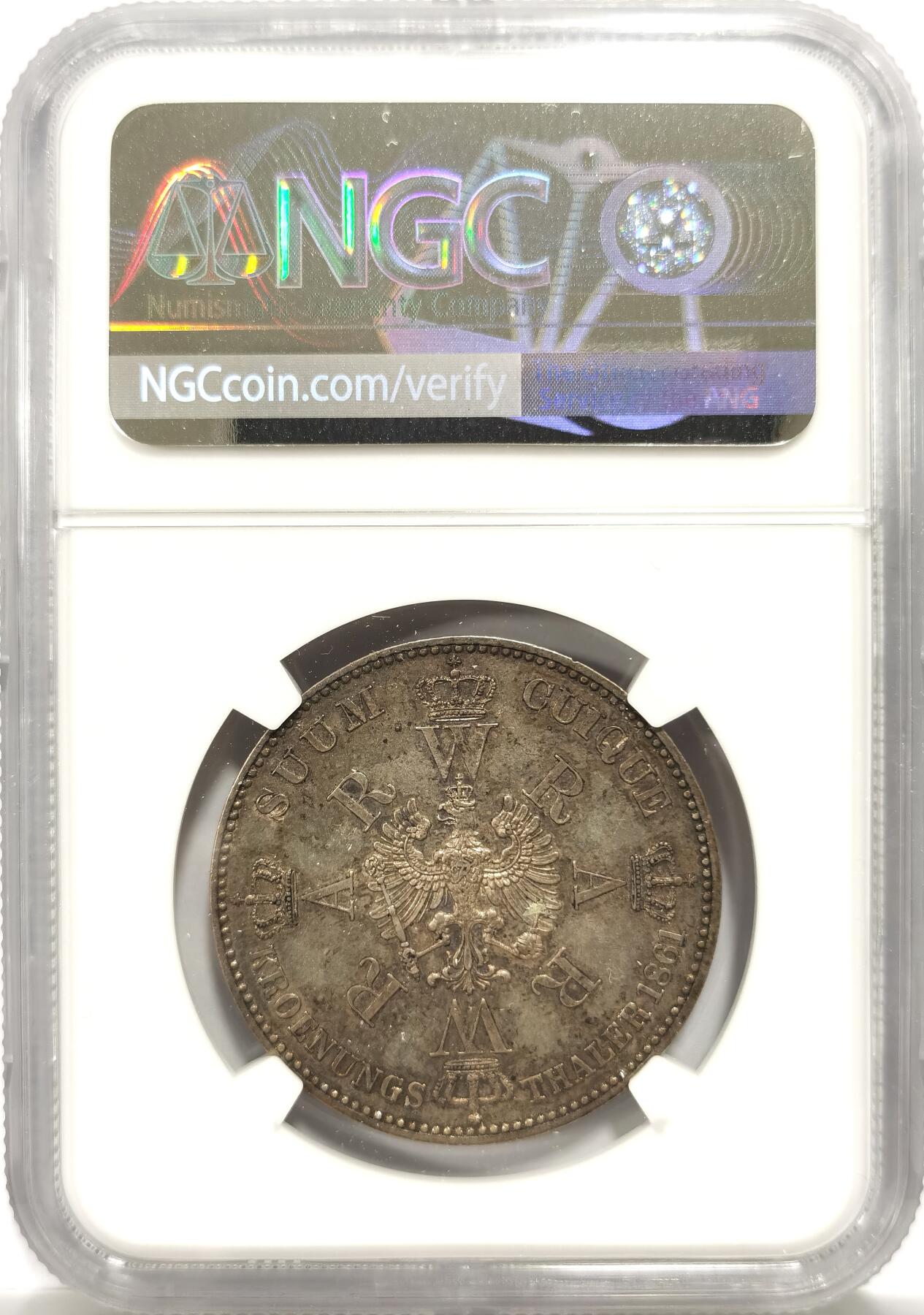 博洋堂世界钱币拍卖第151期（全场包邮） NGC MS62 德国普鲁士1861年威廉一世登基纪念1泰克银币 浅黄彩