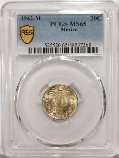 博洋堂世界钱币拍卖第151期（全场包邮） - PCGS MS65 墨西哥1942年鹰洋20分银币