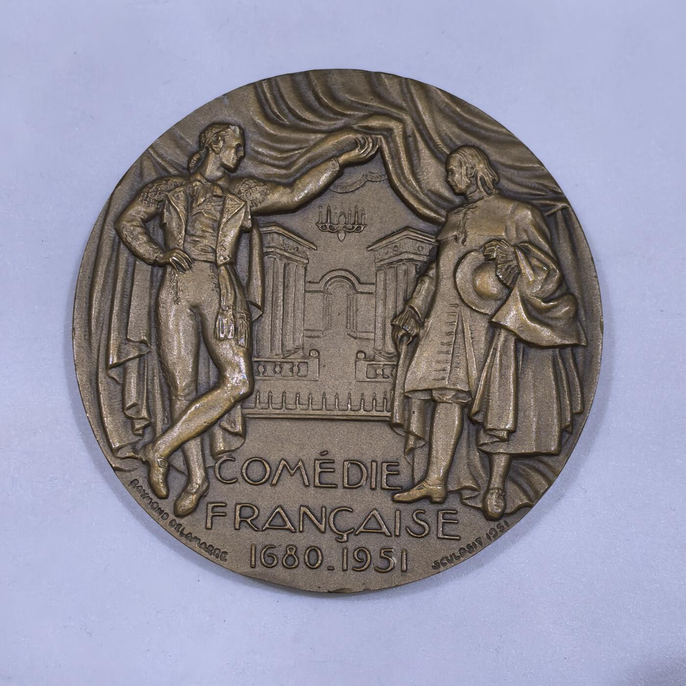 道一币馆币章第一百五十八场 法国1951年莫里哀剧院270周年纪念铜章