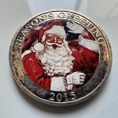 🌹外币初藏🌹🐯2025年第140场  每周二四六晚8️⃣点 接代拍 - 2015年圣诞老人彩色纪念章 克朗型 39.8毫米29.4克