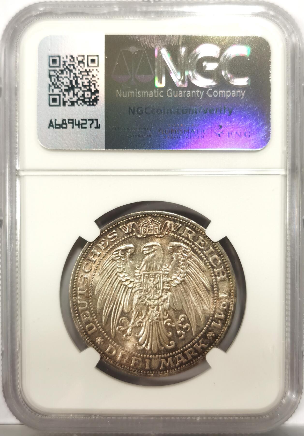 博洋堂世界钱币拍卖第151期（全场包邮） NGC MS65 德国普鲁士1911年布雷斯劳大学纪念3马克银币 币面干净光感强