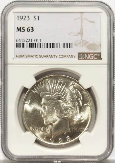 博洋堂世界钱币拍卖第151期（全场包邮） - NGC MS63 美国1923年1美元和平鹰银币 转光明显，观感出色，分数尚佳