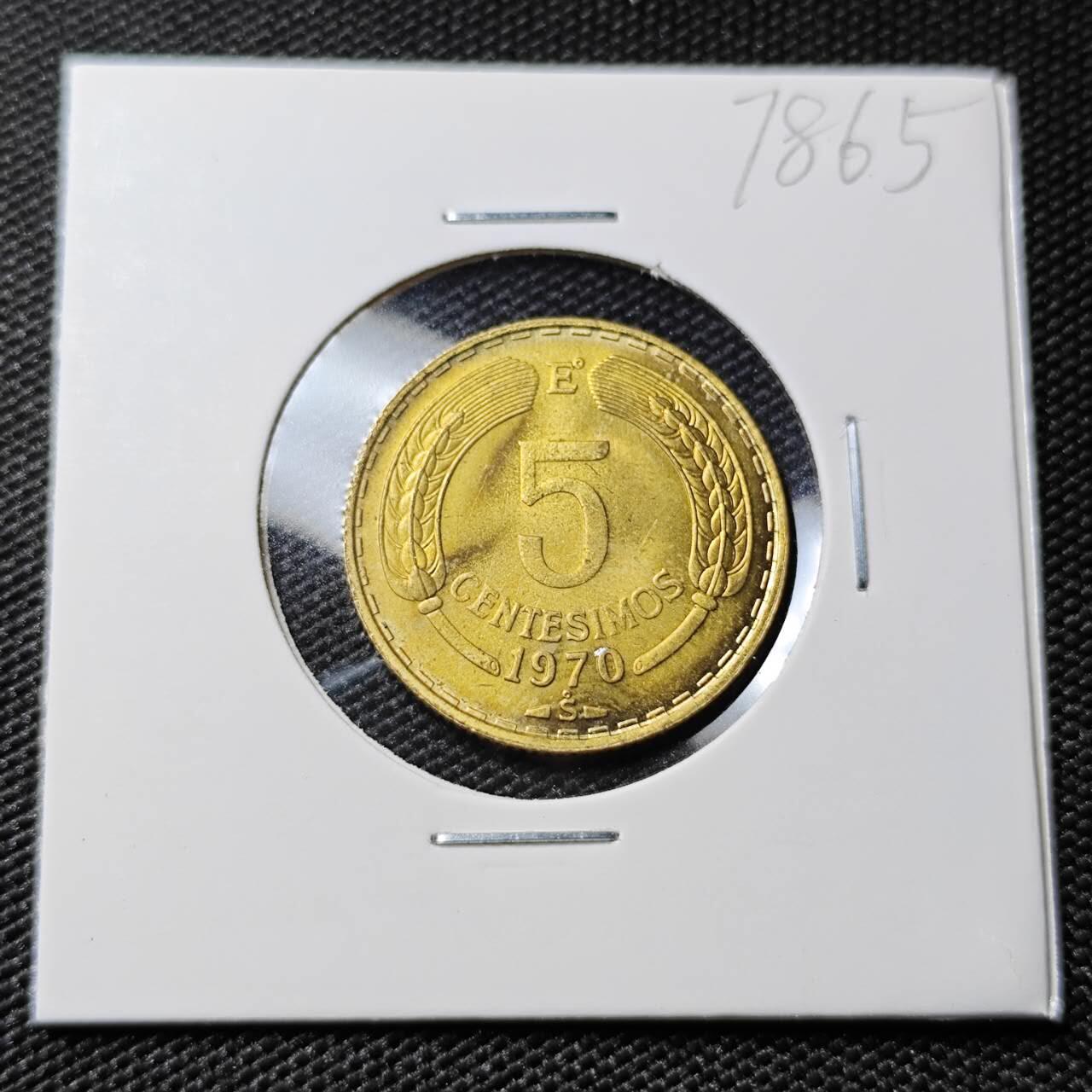 KK钱币收藏小铺 第378期  2月预留时间 周末发货  1970智利5分铜币 好品