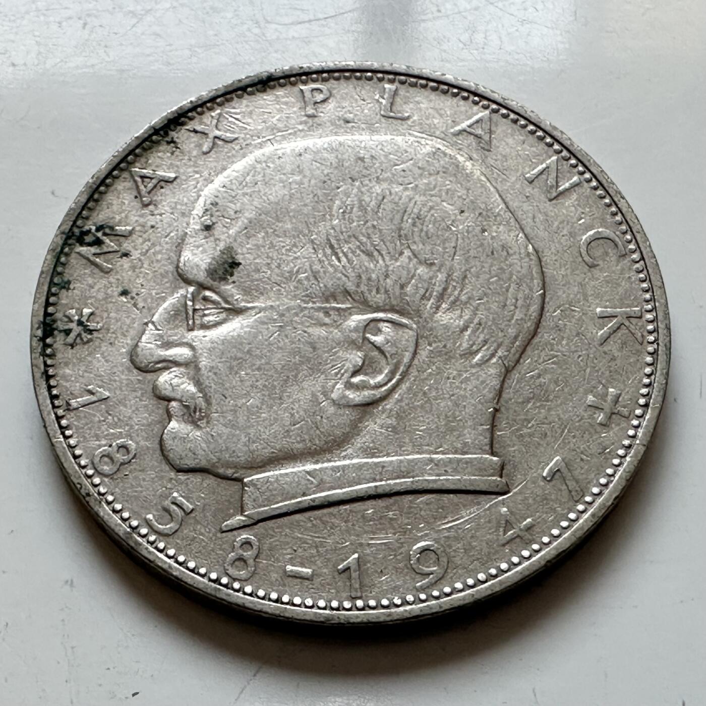 🌹外币初藏🌹🐯2025年第140场  每周二四六晚8️⃣点 接代拍 德国1957年F版 2马克 普朗克