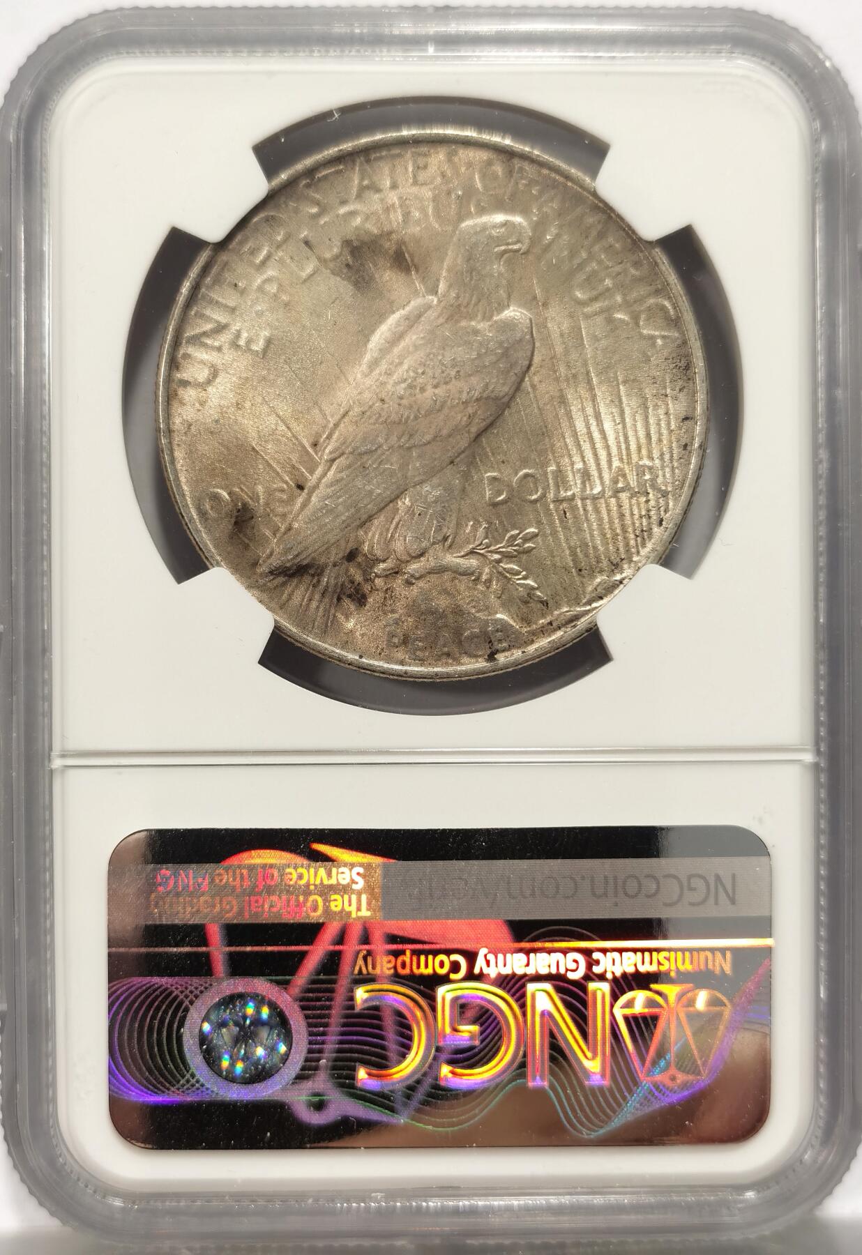 博洋堂世界钱币拍卖第151期（全场包邮） NGC MS63 美国1924年和平银币，略少见的年份，原生美彩，和平带彩少见，好状态。