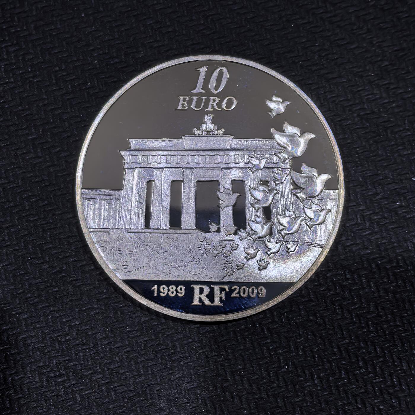 道一币馆币章第一百五十八场 原盒证 法国2009年柏林墙倒塌20周年10欧元银币