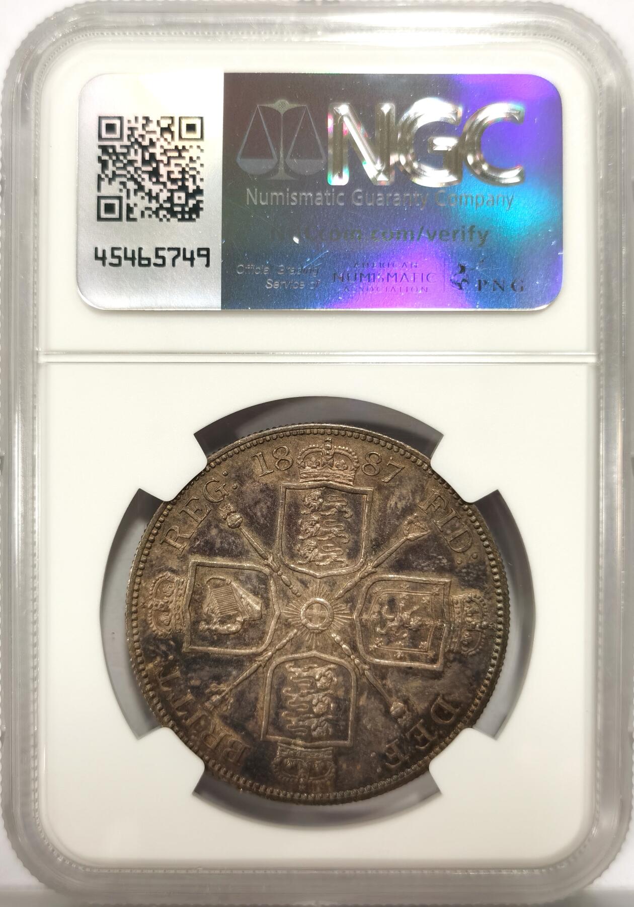 博洋堂世界钱币拍卖第151期（全场包邮） NGC MS61 英国1887年维多利亚高冠版4先令 双弗罗林 银币 五彩好品 低评