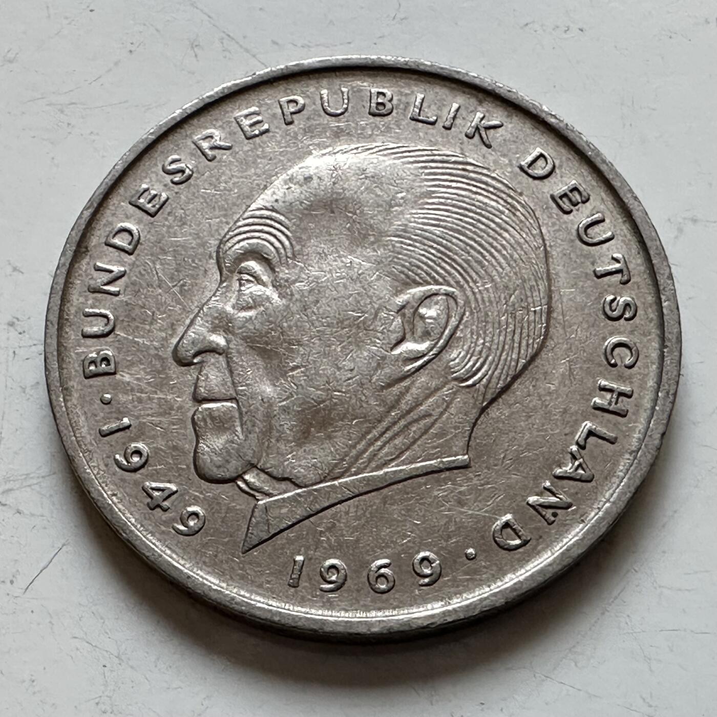 🌹外币初藏🌹🐯2025年第140场  每周二四六晚8️⃣点 接代拍 德国1973年G版 2马克 阿登纳