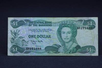 【淘币小摊】限时拍第八百二十八拍  纸币场  满百包邮可预留两周  周一统一发货  -   巴哈马1974年1元纸币【有折】
