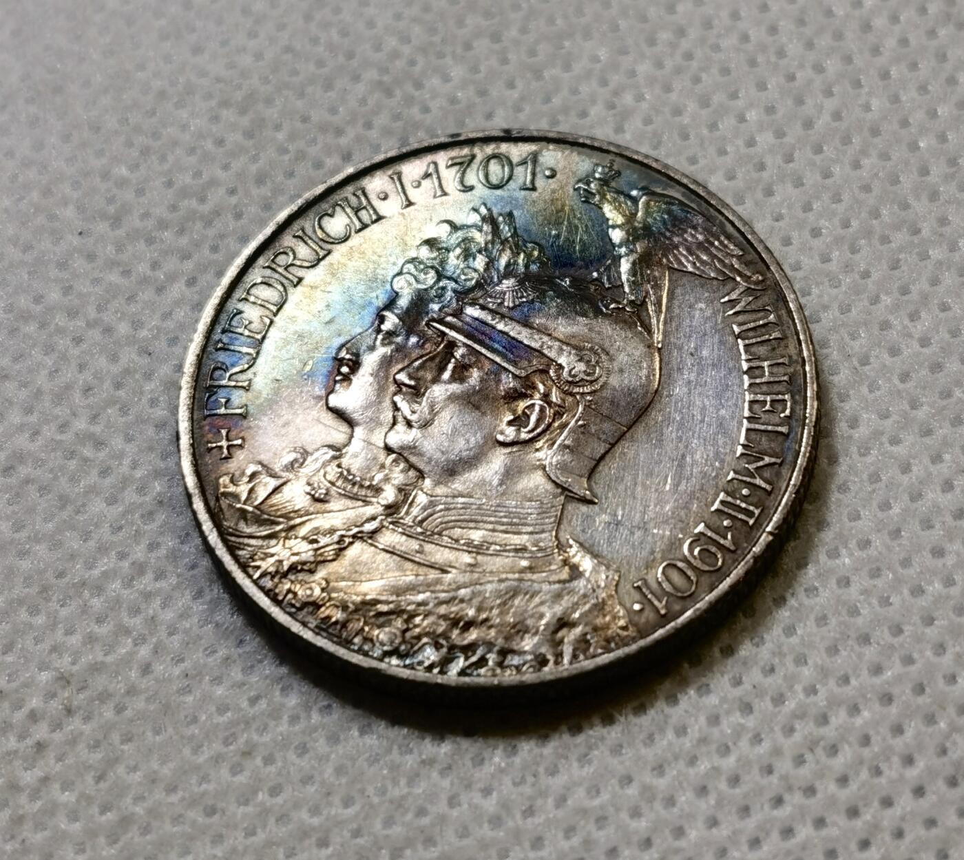 甄臻铺-世界币章拍卖（第43期）送拍享返佣金等优惠多多 AU 德国普鲁士1901年建国200周年2马克银币，细节见图