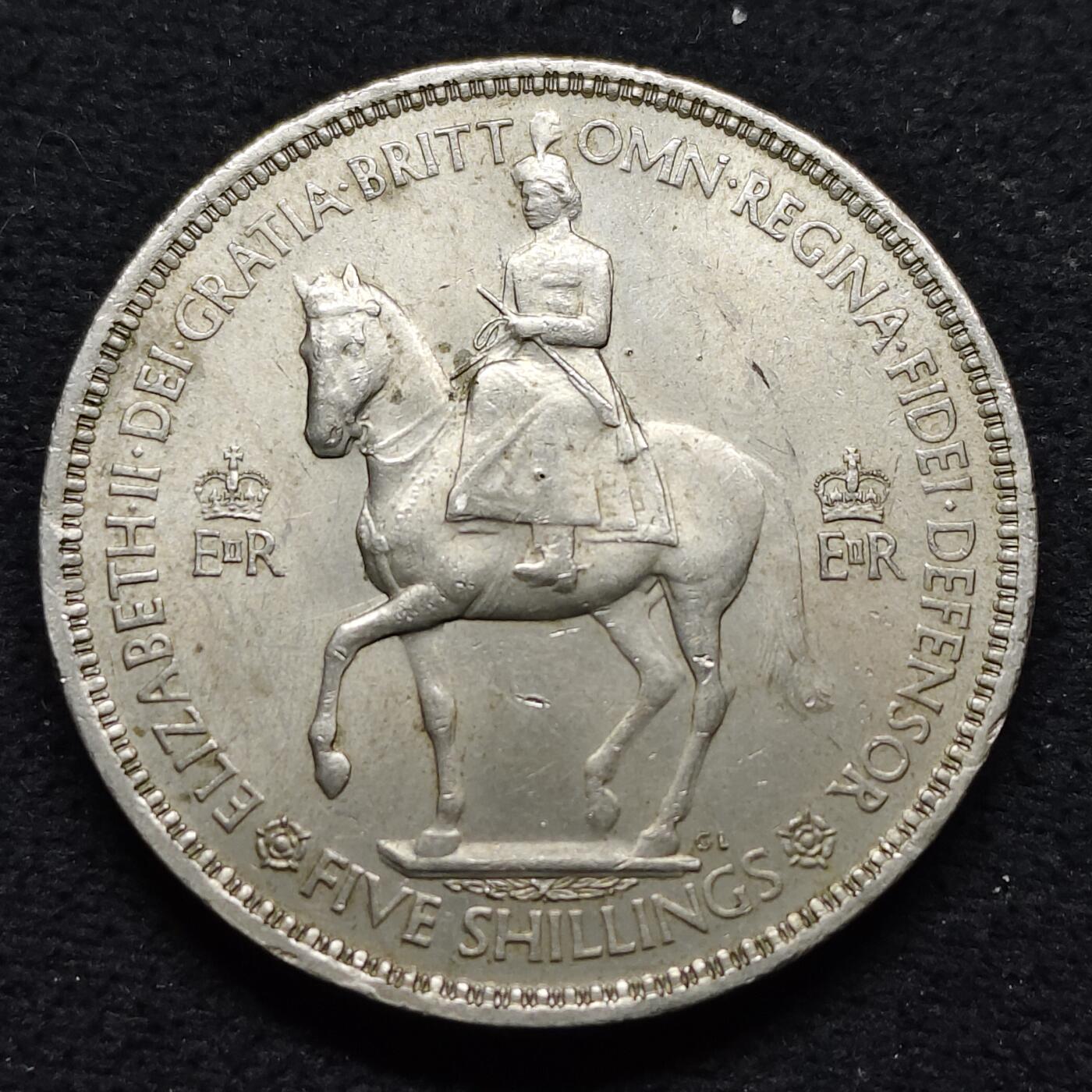 【全场包邮】纯粹捡漏拍484场（免费代拍第21场） 英国1953年5先令女王加冕克朗型纪念币