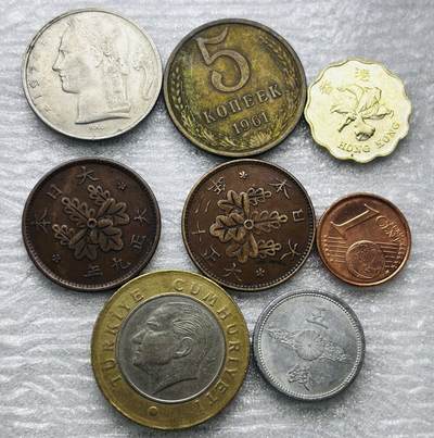 文馨钱币收藏第 284 场，【 长期接收代拍品】老藏家拍品南朝鲜李承晚时期货币，泰国大型纪念币，土耳其各时期及各国套币场 - 比利时，苏联，日本，土耳其，爱尔兰，中国香港 8 枚