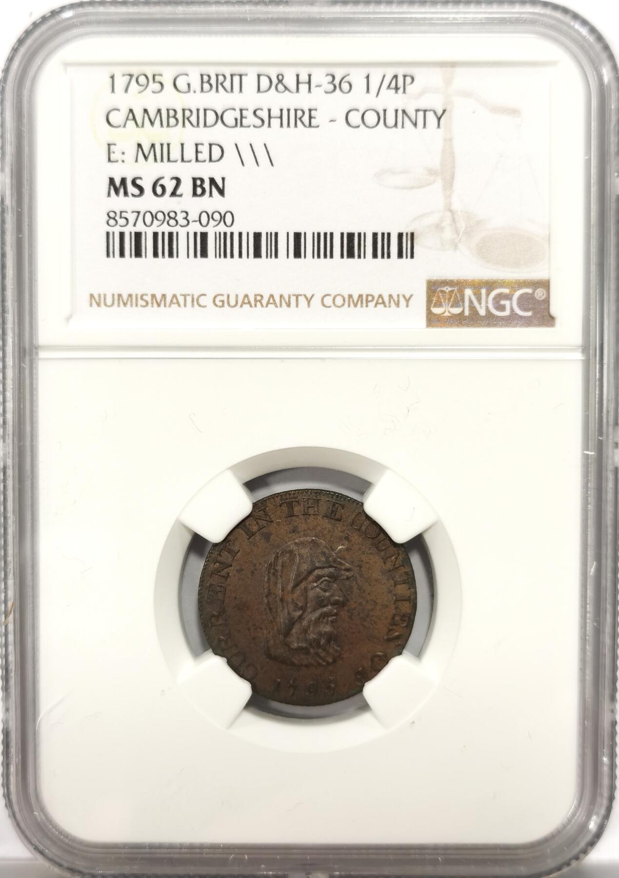 博洋堂世界钱币拍卖第151期（全场包邮） NGC MS62BN 英国1795年剑桥郡大祭司德鲁伊法新代币