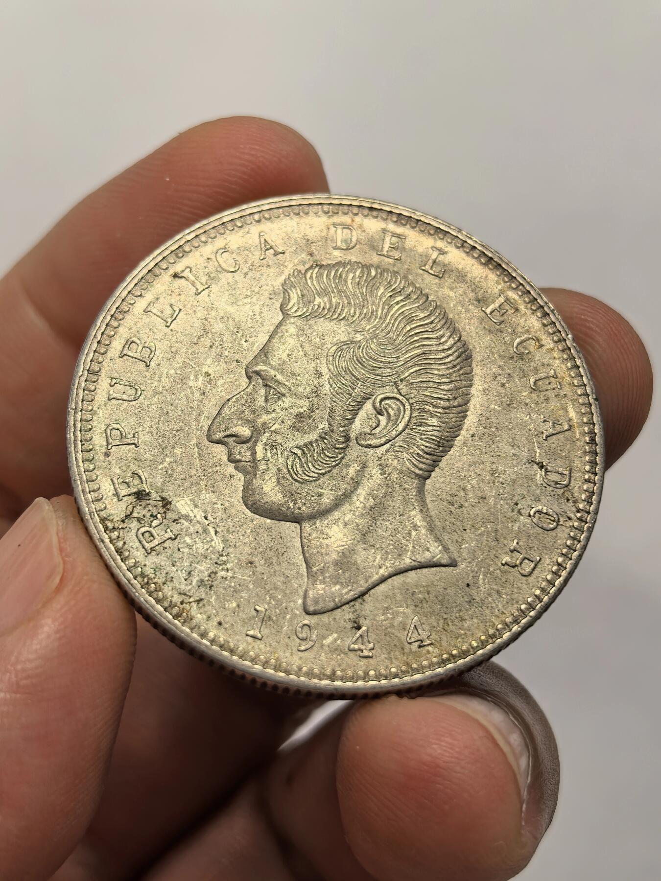 博洋堂世界钱币拍卖第151期（全场包邮） 厄瓜多尔1944年5苏克雷大银币 墨西哥厂铸造 带光美品