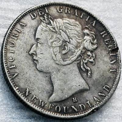 文馨钱币收藏第 285 场，【 长期接收代拍品】银币，评级币，散币场 - 少见 1876 年英属纽芬兰 维多利亚女王 50 分大银币 H 版 925 高银
