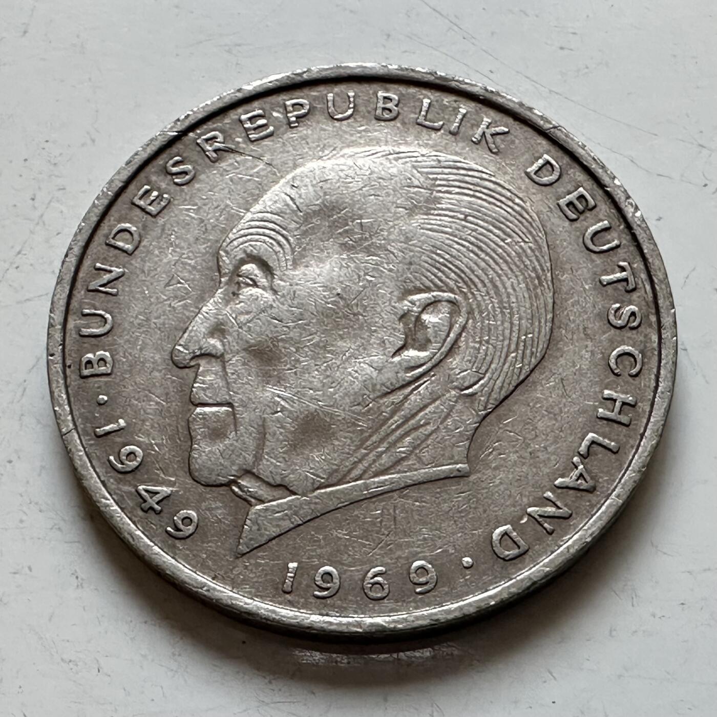 🌹外币初藏🌹🐯2025年第140场  每周二四六晚8️⃣点 接代拍 德国1975年D版 2马克 阿登纳