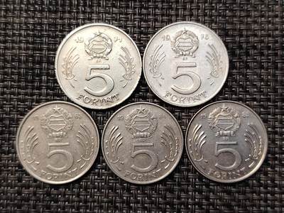 布加迪🐬～世界钱币(上海)🌾第 265 期 /  各国套币和散币 - 匈牙利🇭🇺 1971年,1976年,1983~1985年 5福林 5枚～C11 年份收藏者关注