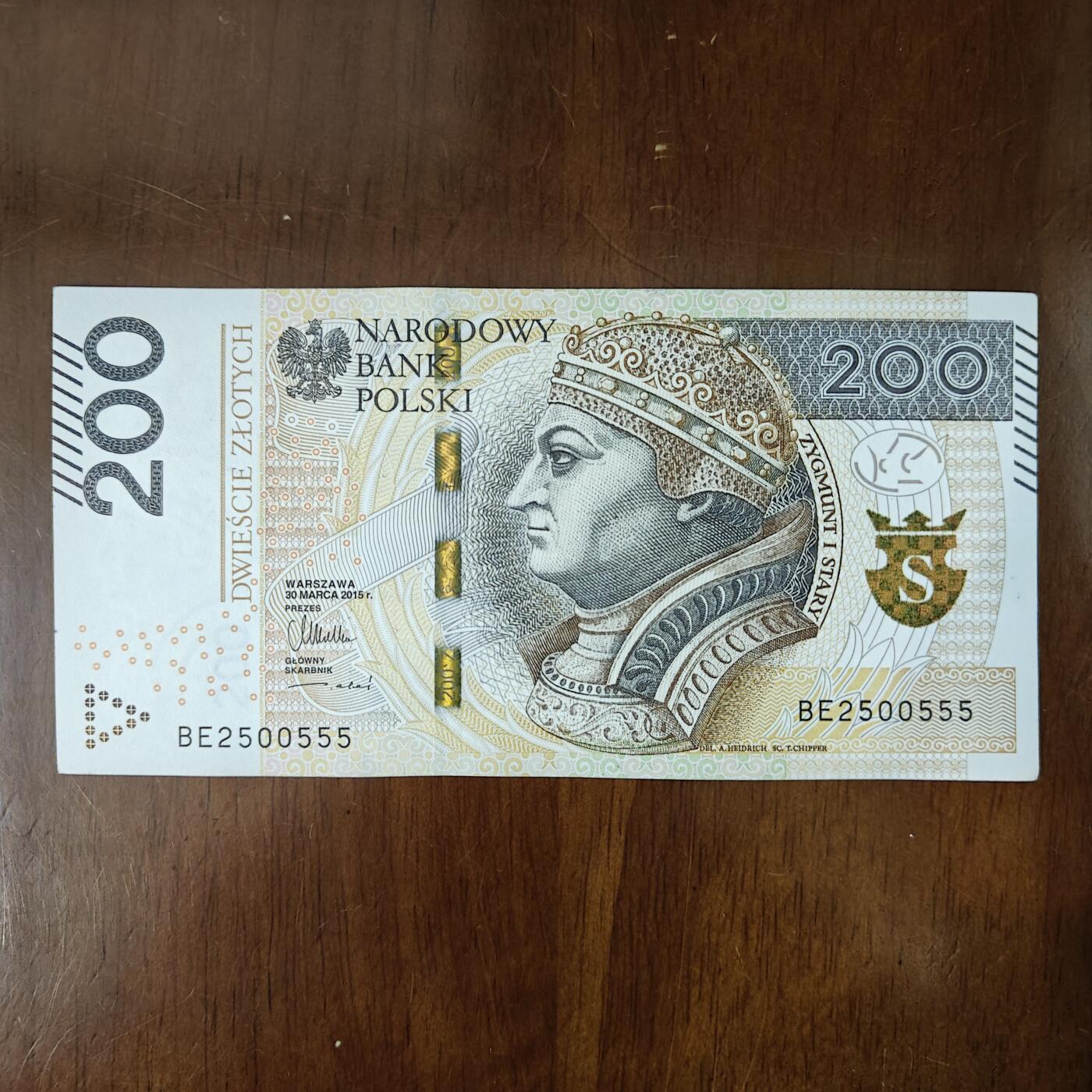 豹子号555波兰200兹罗提2015年纸币外国钱币收藏好品原票原图片