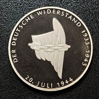 【德藏】世界币章拍卖第157期（拍品征集中~欢迎藏友联系） - 1994年 德国抵抗运动50周年10马克纪念银币 镜面十足 直径约：32.5mm；重约：15.5g