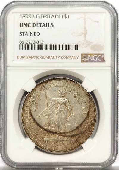 博洋堂世界钱币拍卖第151期（全场包邮） - NGC UNC Stained 英属站洋1899B 壹元 黄油彩 值得搏分
