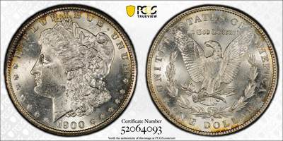 博洋堂藏家专场系列之美国钱币白金之夜专场②暨第152期（全场包邮）  - PCGS MS63 美国1900 S 摩根 因铸造量少及大量钱币遭到融毁 此年份留存量很少 此枚双面环彩包浆 十字转光 麦稀奇所见最高分 难得一见的藏品 PCGS指导价为6372RMB