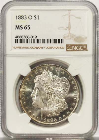 博洋堂世界钱币拍卖第151期（全场包邮） - NGC MS65 美国1883年O版摩根1元大银币 完美品相，币面凝霜感强烈