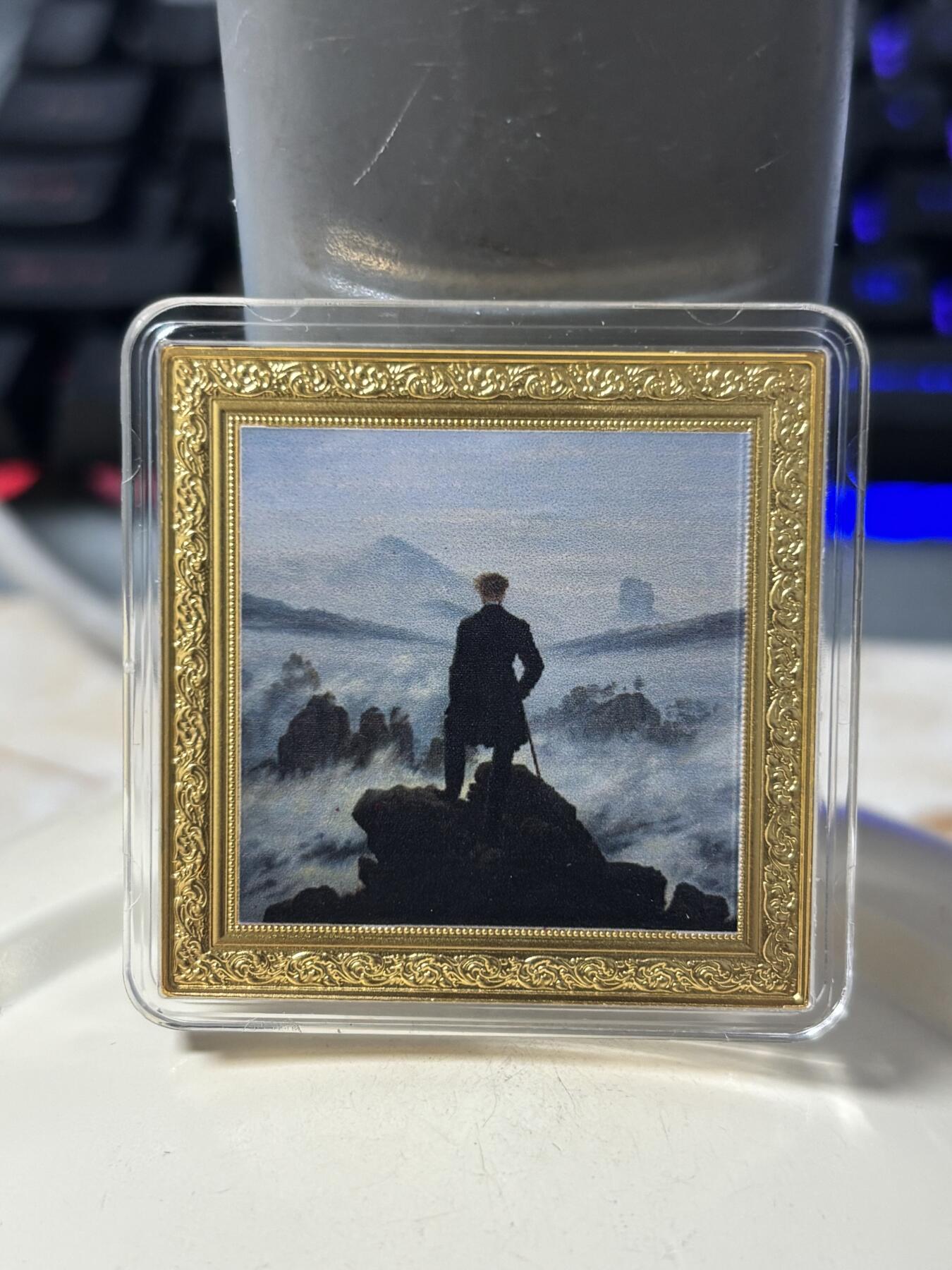 第185期拍卖 纽埃2021年世界名画系列雾海上的旅人彩色纪念银币，999银，发行量999枚