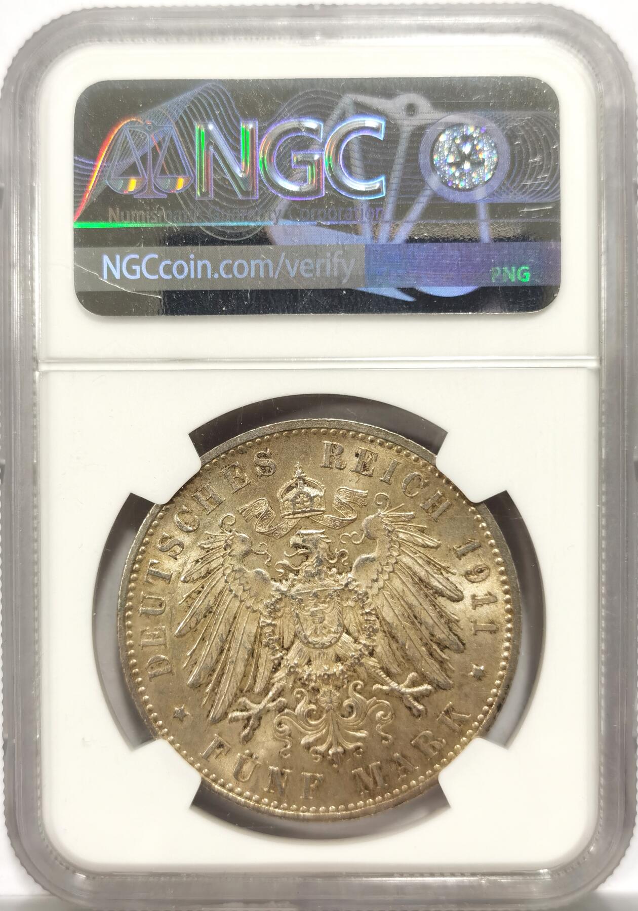 博洋堂世界钱币拍卖第151期（全场包邮） NGC MS63 德国巴伐利亚1911年柳特波德寿辰纪念5马克银币
