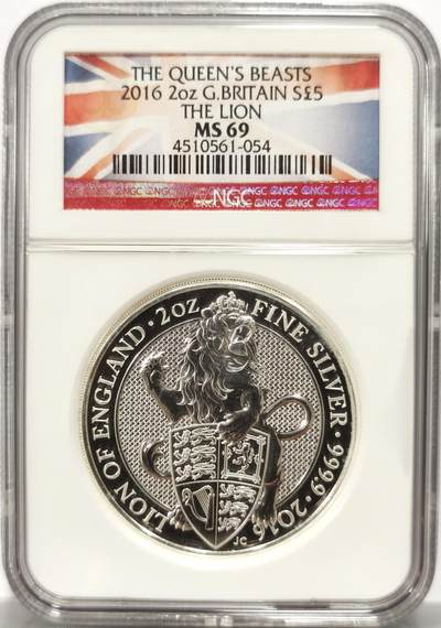 博洋堂世界钱币拍卖第151期（全场包邮） - NGC MS69 英国2016年大英守护神兽之王狮子2OZ大银币！999纯银，裸币银价就850！69分完美品相！
