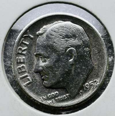 文馨钱币收藏第 284 场，【 长期接收代拍品】老藏家拍品南朝鲜李承晚时期货币，泰国大型纪念币，土耳其各时期及各国套币场 - 1952 年美国罗斯福 10 美分银币 S 厂，第 15 版 900 高银