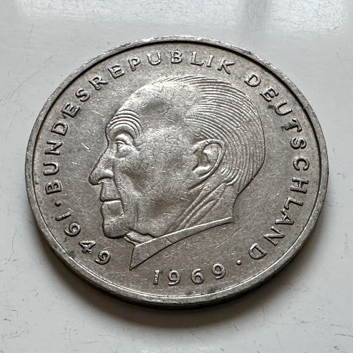 🌹外币初藏🌹🐯2025年第140场  每周二四六晚8️⃣点 接代拍 德国1974年G版 2马克 阿登纳