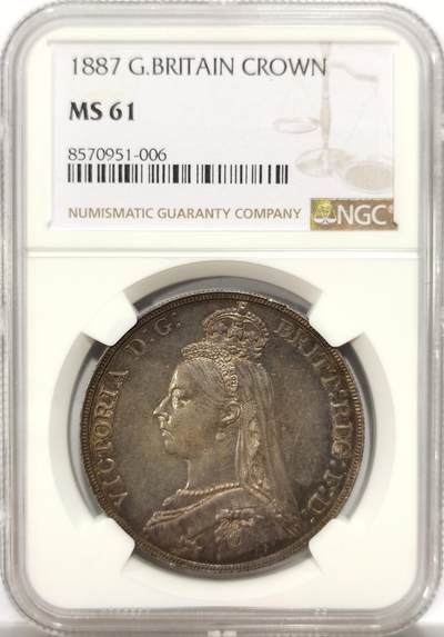 博洋堂世界钱币拍卖第151期（全场包邮） - NGC MS61 英国1887年维多利亚高冠版马剑银币 五彩好品 低评