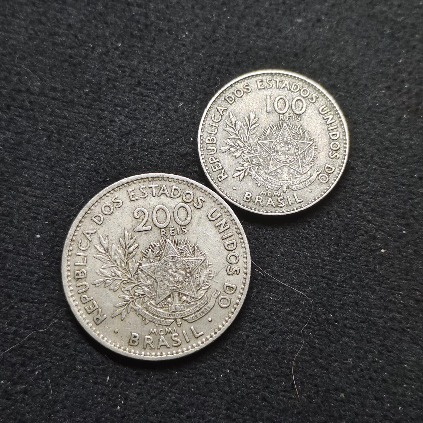 【全场包邮】纯粹捡漏拍484场（免费代拍第21场） 巴西1901年100-200瑞斯2枚一组