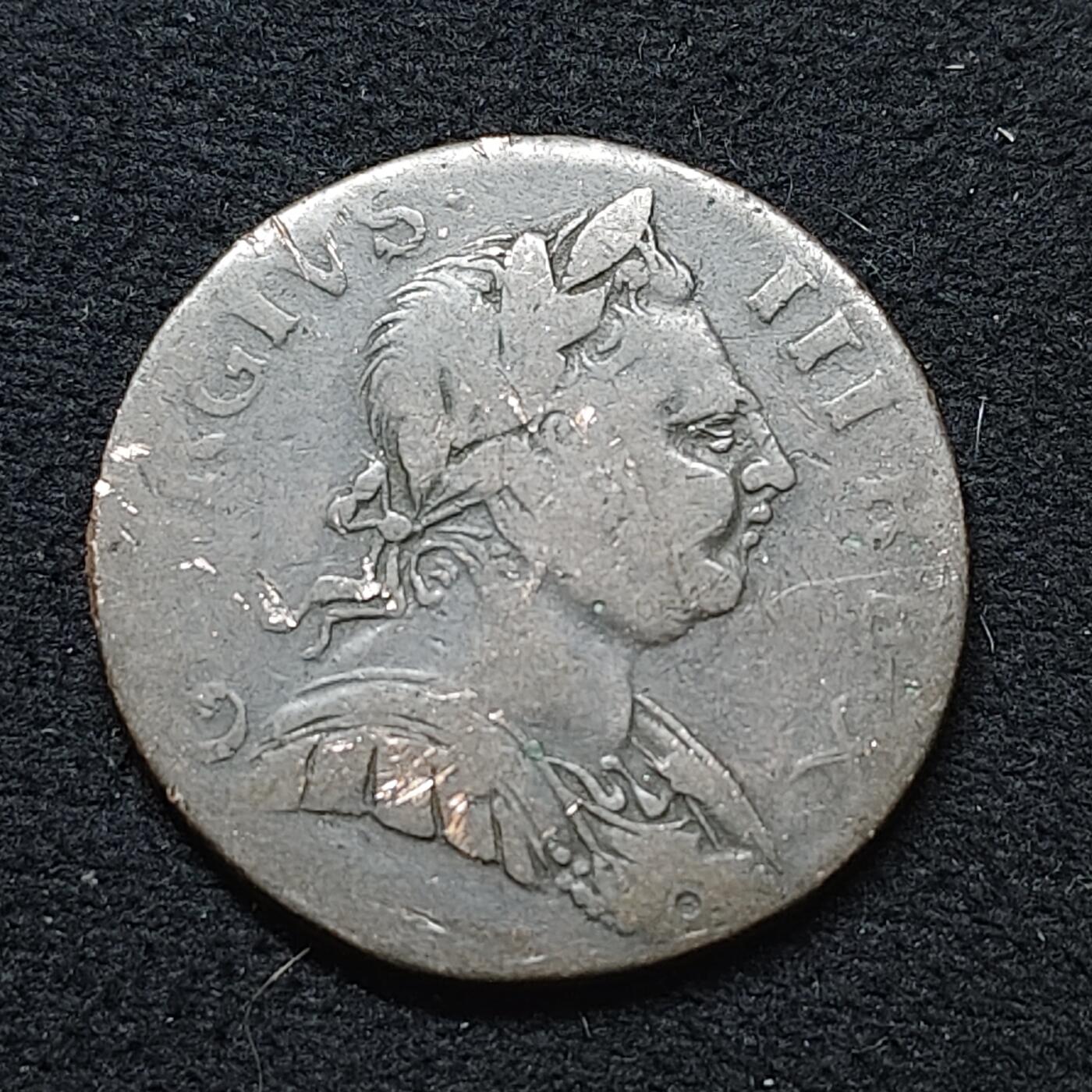 【全场包邮】纯粹捡漏拍484场（免费代拍第21场） 英国（年份磨损）乔治三世半便士铜币